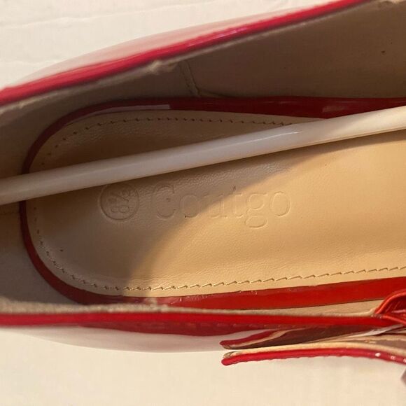 COUTGO Women’s Red Platform High Chunky Buckle Pumps Size 8.5 New With Defects - Picture 4 of 9